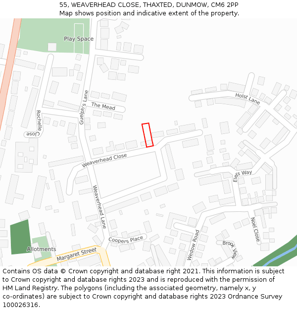 55, WEAVERHEAD CLOSE, THAXTED, DUNMOW, CM6 2PP: Location map and indicative extent of plot