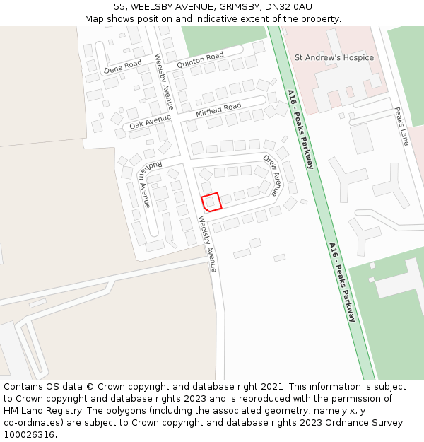 55, WEELSBY AVENUE, GRIMSBY, DN32 0AU: Location map and indicative extent of plot
