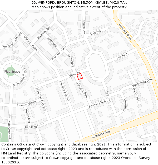 55, WENFORD, BROUGHTON, MILTON KEYNES, MK10 7AN: Location map and indicative extent of plot