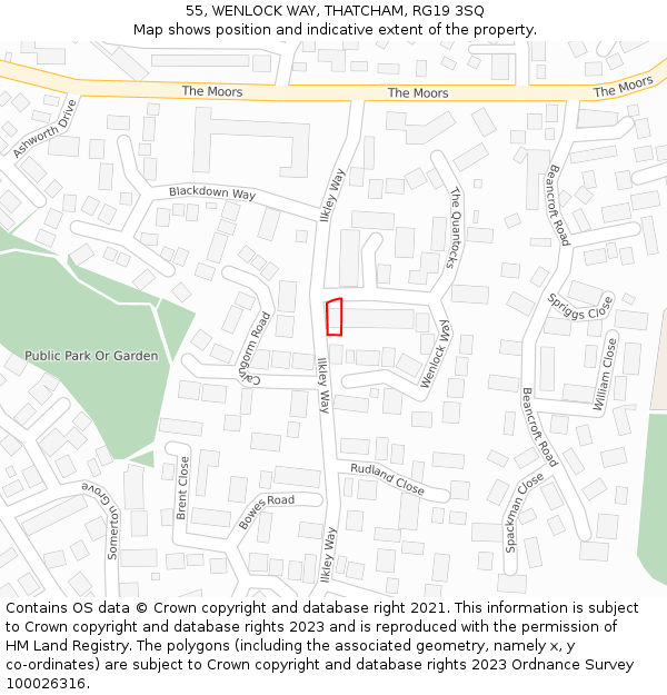 55, WENLOCK WAY, THATCHAM, RG19 3SQ: Location map and indicative extent of plot
