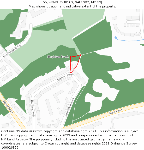 55, WENSLEY ROAD, SALFORD, M7 3GJ: Location map and indicative extent of plot