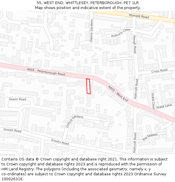 55, WEST END, WHITTLESEY, PETERBOROUGH, PE7 1LR: Location map and indicative extent of plot