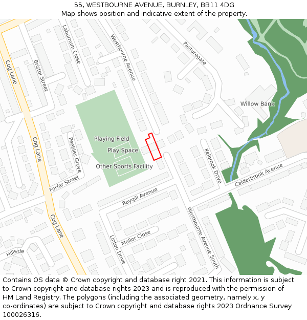 55, WESTBOURNE AVENUE, BURNLEY, BB11 4DG: Location map and indicative extent of plot