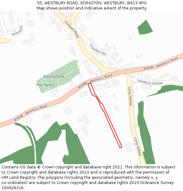 55, WESTBURY ROAD, EDINGTON, WESTBURY, BA13 4PG: Location map and indicative extent of plot