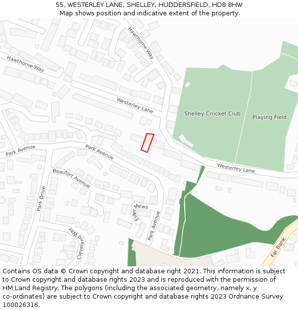 55, WESTERLEY LANE, SHELLEY, HUDDERSFIELD, HD8 8HW: Location map and indicative extent of plot