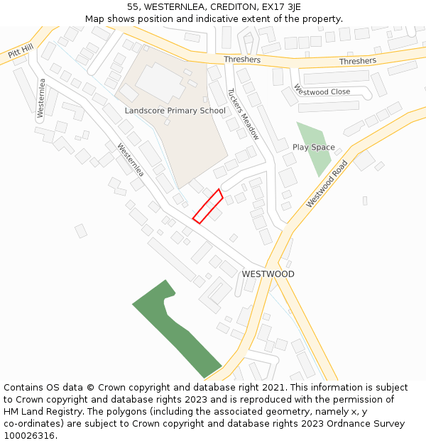 55, WESTERNLEA, CREDITON, EX17 3JE: Location map and indicative extent of plot