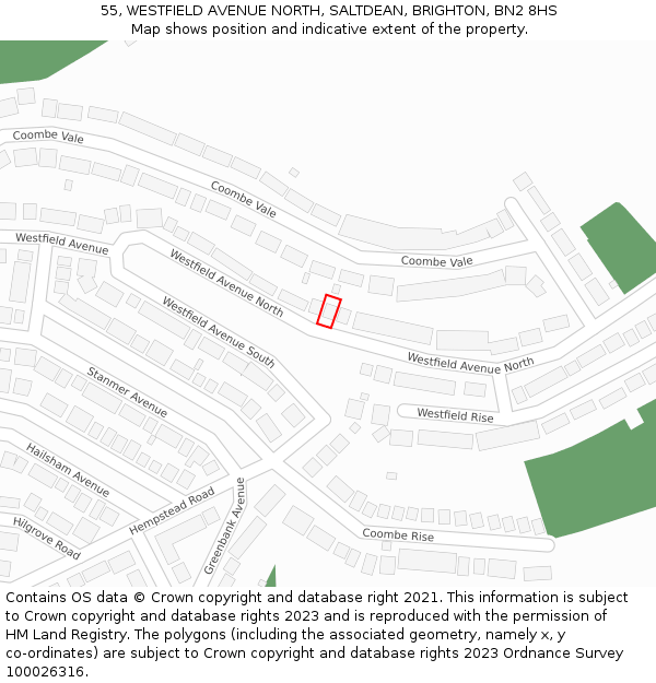 55, WESTFIELD AVENUE NORTH, SALTDEAN, BRIGHTON, BN2 8HS: Location map and indicative extent of plot