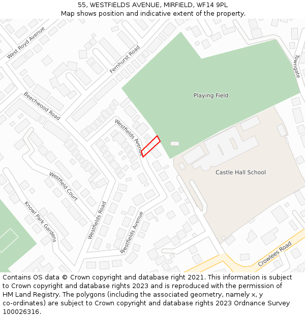 55, WESTFIELDS AVENUE, MIRFIELD, WF14 9PL: Location map and indicative extent of plot