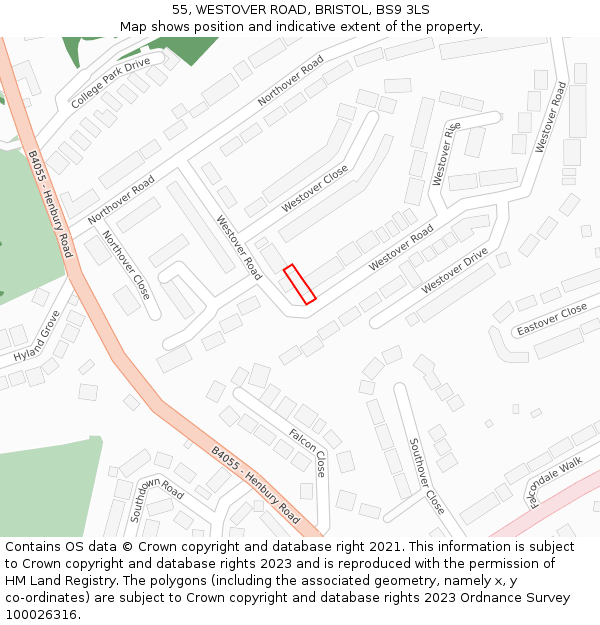 55, WESTOVER ROAD, BRISTOL, BS9 3LS: Location map and indicative extent of plot