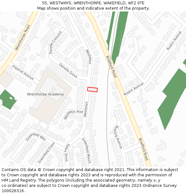 55, WESTWAYS, WRENTHORPE, WAKEFIELD, WF2 0TE: Location map and indicative extent of plot