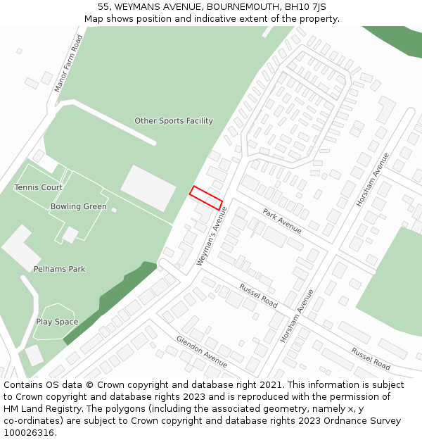 55, WEYMANS AVENUE, BOURNEMOUTH, BH10 7JS: Location map and indicative extent of plot