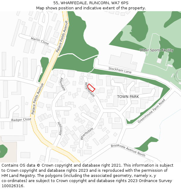 55, WHARFEDALE, RUNCORN, WA7 6PS: Location map and indicative extent of plot