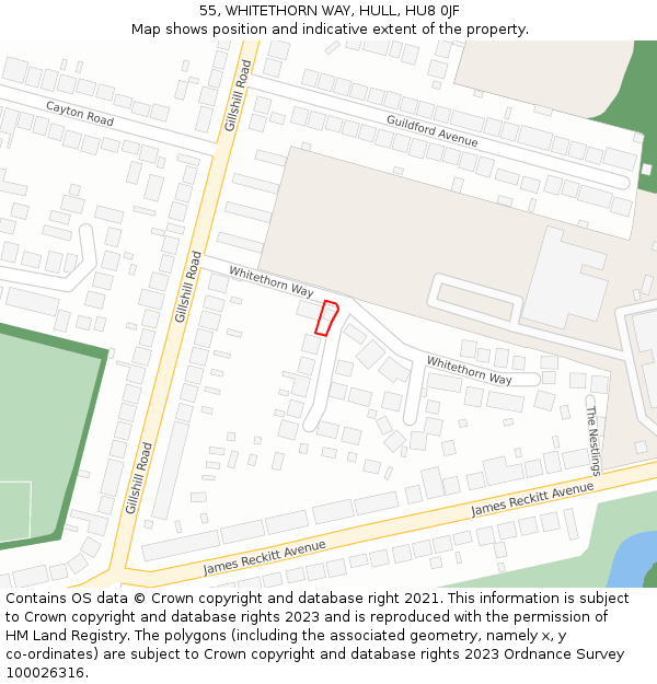 55, WHITETHORN WAY, HULL, HU8 0JF: Location map and indicative extent of plot