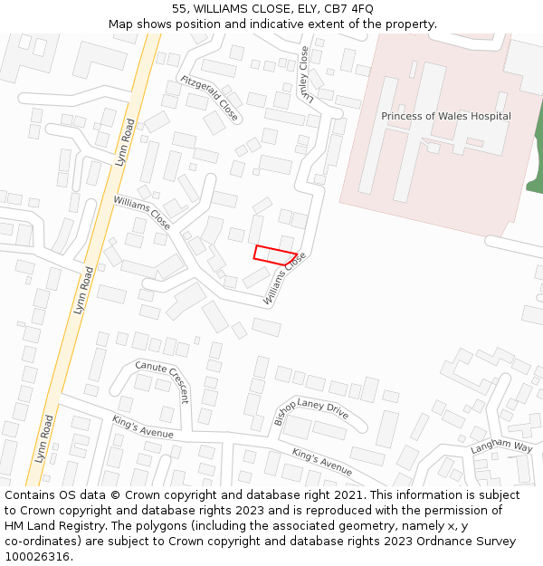 55, WILLIAMS CLOSE, ELY, CB7 4FQ: Location map and indicative extent of plot