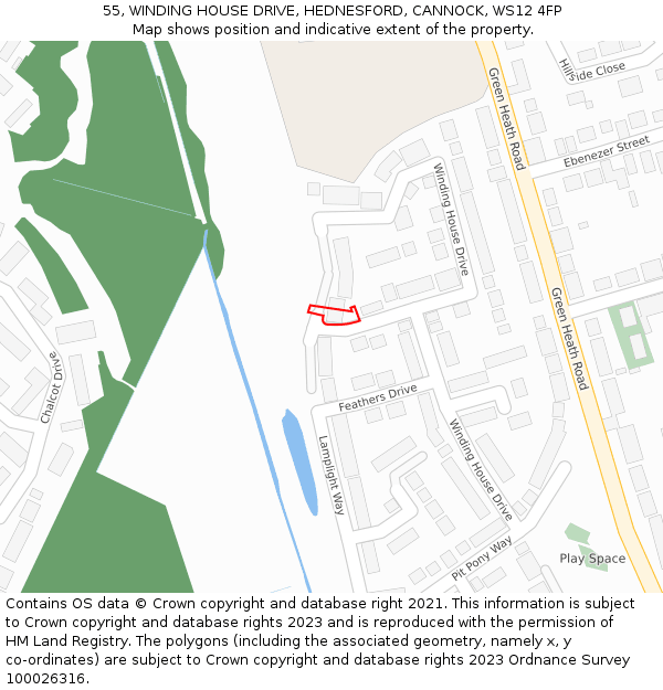 55, WINDING HOUSE DRIVE, HEDNESFORD, CANNOCK, WS12 4FP: Location map and indicative extent of plot