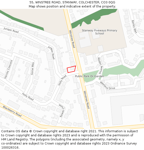 55, WINSTREE ROAD, STANWAY, COLCHESTER, CO3 0QG: Location map and indicative extent of plot