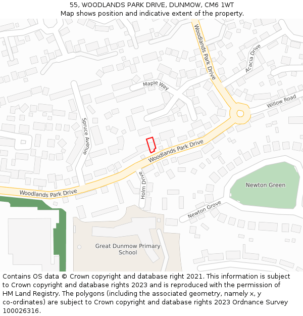 55, WOODLANDS PARK DRIVE, DUNMOW, CM6 1WT: Location map and indicative extent of plot