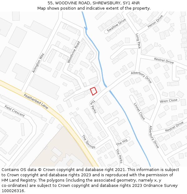 55, WOODVINE ROAD, SHREWSBURY, SY1 4NR: Location map and indicative extent of plot