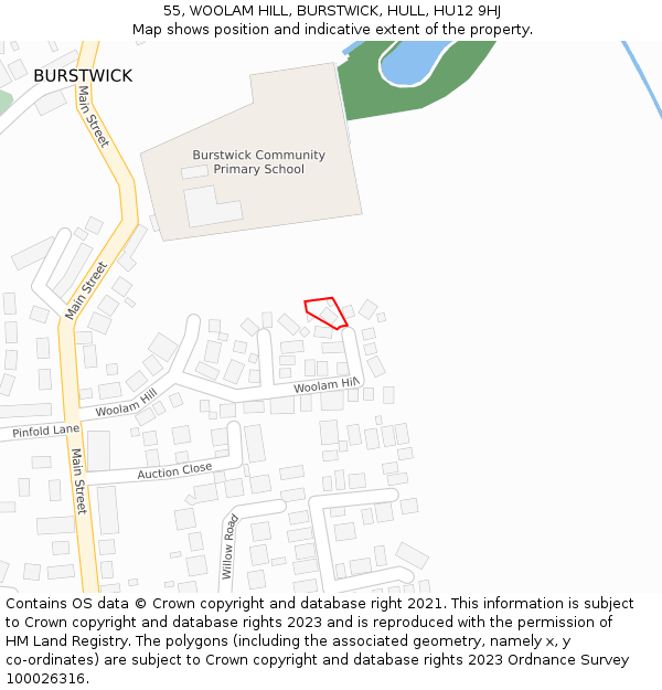 55, WOOLAM HILL, BURSTWICK, HULL, HU12 9HJ: Location map and indicative extent of plot