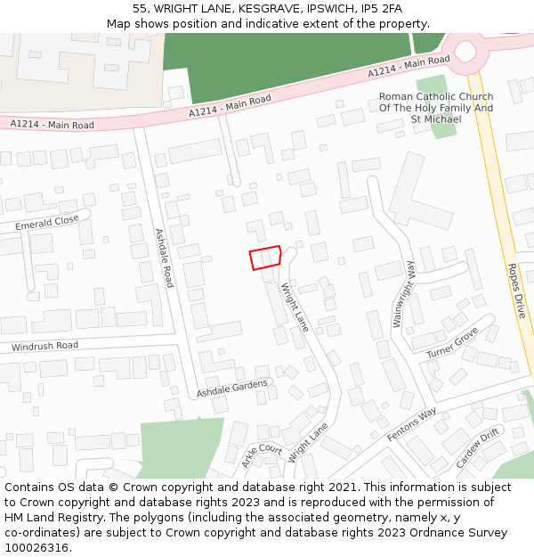 55, WRIGHT LANE, KESGRAVE, IPSWICH, IP5 2FA: Location map and indicative extent of plot