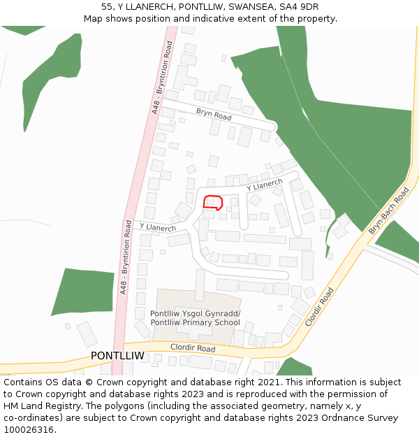 55, Y LLANERCH, PONTLLIW, SWANSEA, SA4 9DR: Location map and indicative extent of plot