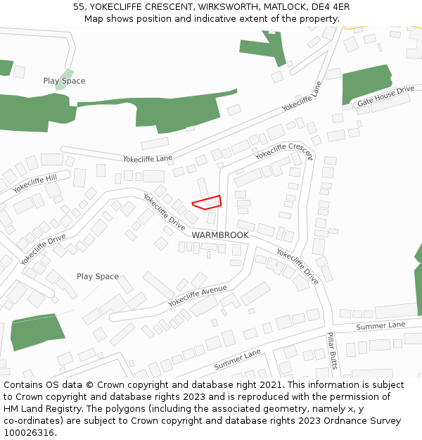 55, YOKECLIFFE CRESCENT, WIRKSWORTH, MATLOCK, DE4 4ER: Location map and indicative extent of plot