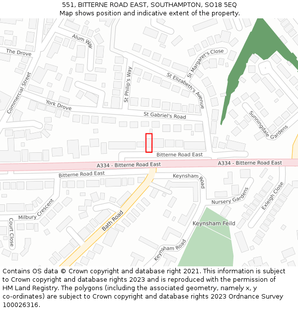 551, BITTERNE ROAD EAST, SOUTHAMPTON, SO18 5EQ: Location map and indicative extent of plot