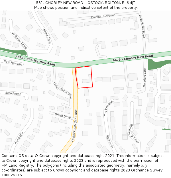 551, CHORLEY NEW ROAD, LOSTOCK, BOLTON, BL6 4JT: Location map and indicative extent of plot