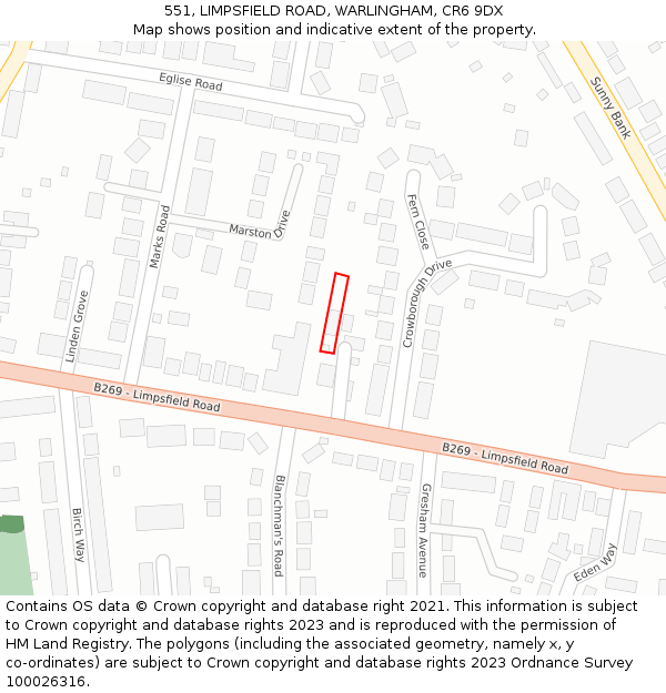 551, LIMPSFIELD ROAD, WARLINGHAM, CR6 9DX: Location map and indicative extent of plot