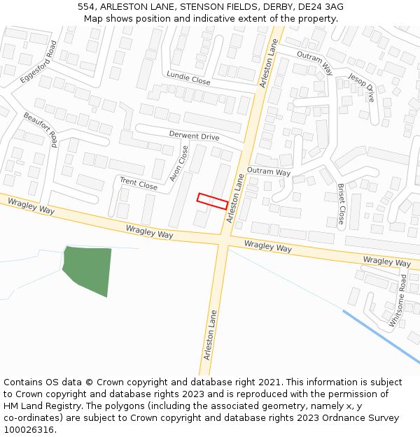 554, ARLESTON LANE, STENSON FIELDS, DERBY, DE24 3AG: Location map and indicative extent of plot