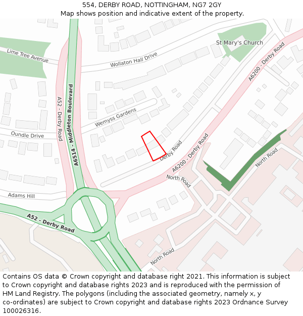 554, DERBY ROAD, NOTTINGHAM, NG7 2GY: Location map and indicative extent of plot