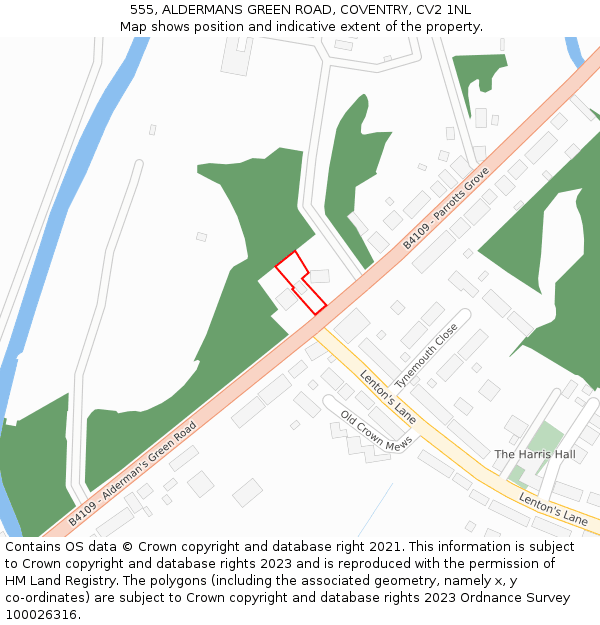 555, ALDERMANS GREEN ROAD, COVENTRY, CV2 1NL: Location map and indicative extent of plot