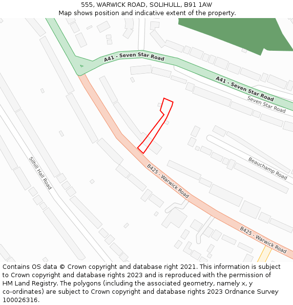 555, WARWICK ROAD, SOLIHULL, B91 1AW: Location map and indicative extent of plot