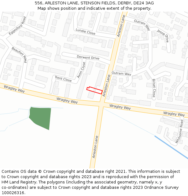 556, ARLESTON LANE, STENSON FIELDS, DERBY, DE24 3AG: Location map and indicative extent of plot