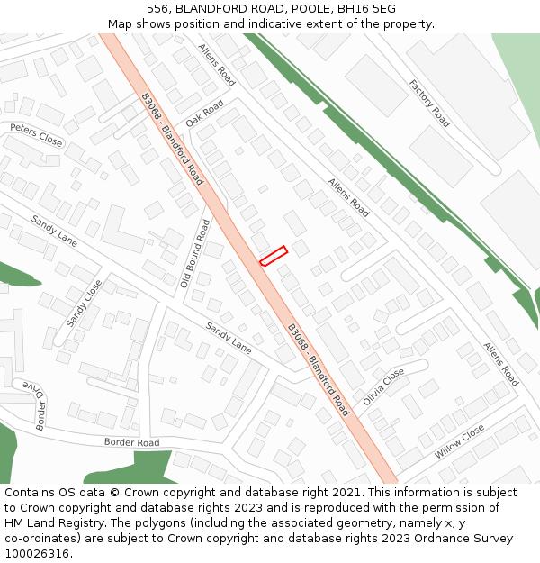 556, BLANDFORD ROAD, POOLE, BH16 5EG: Location map and indicative extent of plot