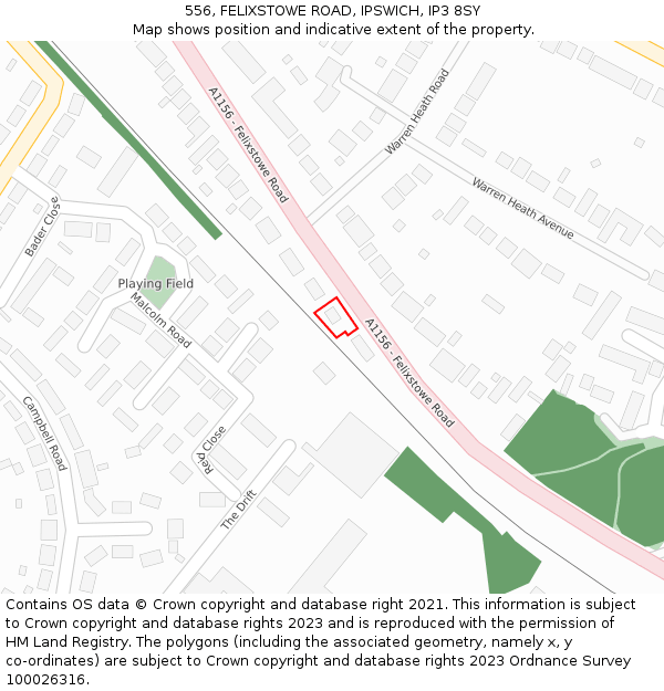 556, FELIXSTOWE ROAD, IPSWICH, IP3 8SY: Location map and indicative extent of plot