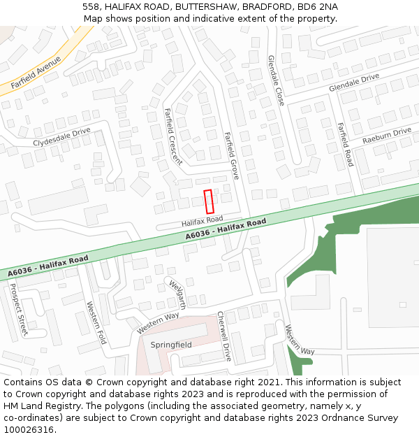 558, HALIFAX ROAD, BUTTERSHAW, BRADFORD, BD6 2NA: Location map and indicative extent of plot