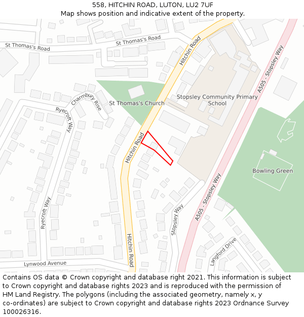 558, HITCHIN ROAD, LUTON, LU2 7UF: Location map and indicative extent of plot