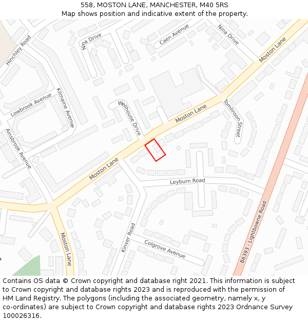 558, MOSTON LANE, MANCHESTER, M40 5RS: Location map and indicative extent of plot