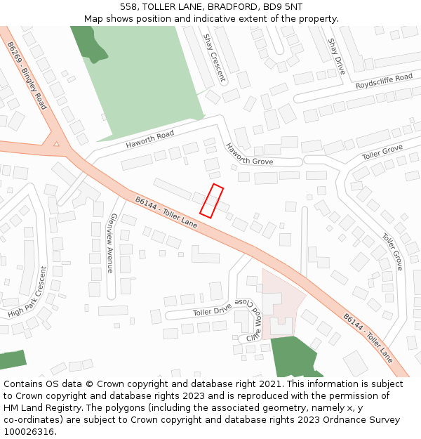 558, TOLLER LANE, BRADFORD, BD9 5NT: Location map and indicative extent of plot