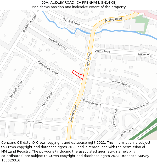 55A, AUDLEY ROAD, CHIPPENHAM, SN14 0EJ: Location map and indicative extent of plot