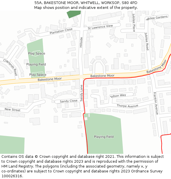 55A, BAKESTONE MOOR, WHITWELL, WORKSOP, S80 4PD: Location map and indicative extent of plot