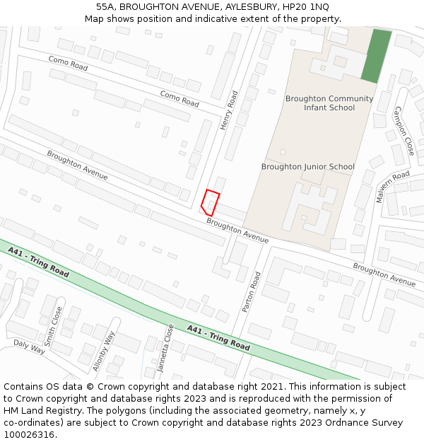 55A, BROUGHTON AVENUE, AYLESBURY, HP20 1NQ: Location map and indicative extent of plot