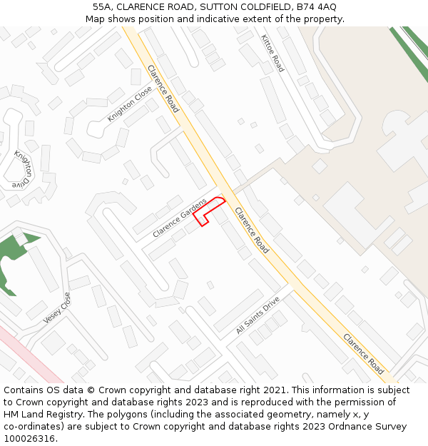 55A, CLARENCE ROAD, SUTTON COLDFIELD, B74 4AQ: Location map and indicative extent of plot
