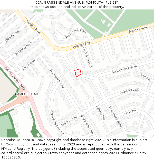 55A, GRASSENDALE AVENUE, PLYMOUTH, PL2 2SN: Location map and indicative extent of plot