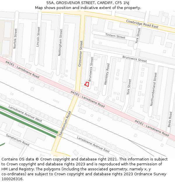 55A, GROSVENOR STREET, CARDIFF, CF5 1NJ: Location map and indicative extent of plot