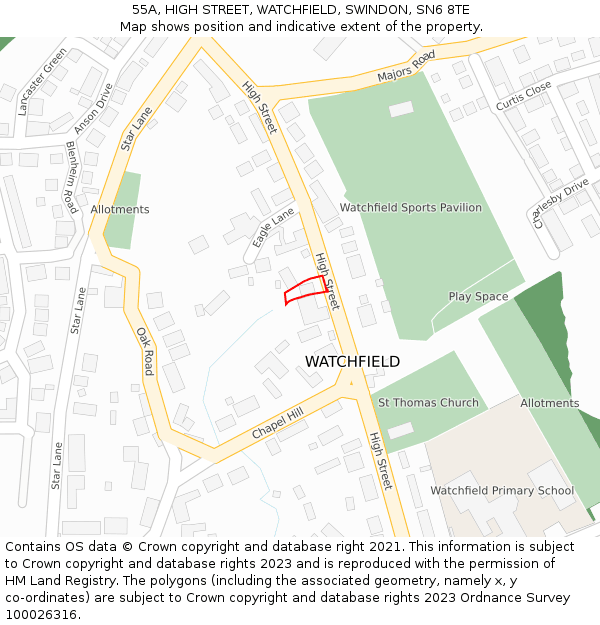 55A, HIGH STREET, WATCHFIELD, SWINDON, SN6 8TE: Location map and indicative extent of plot