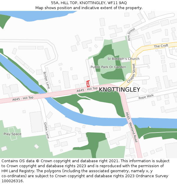 55A, HILL TOP, KNOTTINGLEY, WF11 9AQ: Location map and indicative extent of plot