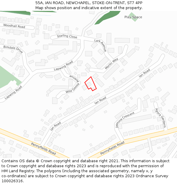 55A, IAN ROAD, NEWCHAPEL, STOKE-ON-TRENT, ST7 4PP: Location map and indicative extent of plot