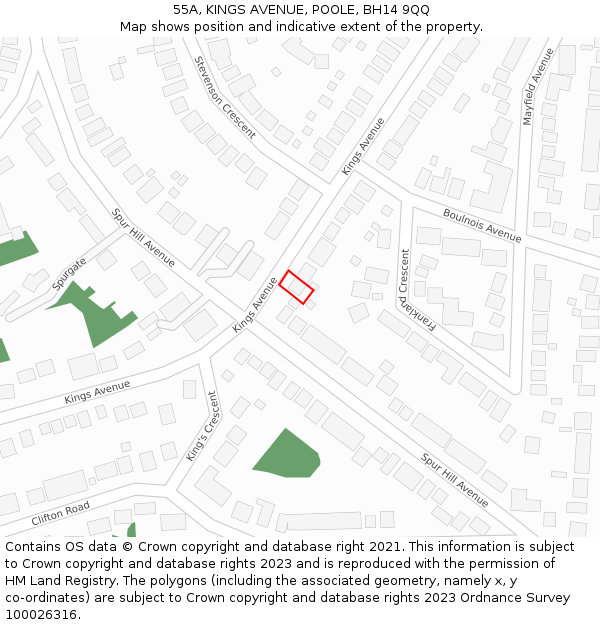 55A, KINGS AVENUE, POOLE, BH14 9QQ: Location map and indicative extent of plot